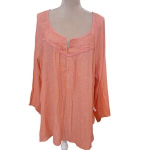 truly 4 you coral lace yoke embroidered peasant blouse top XXXL